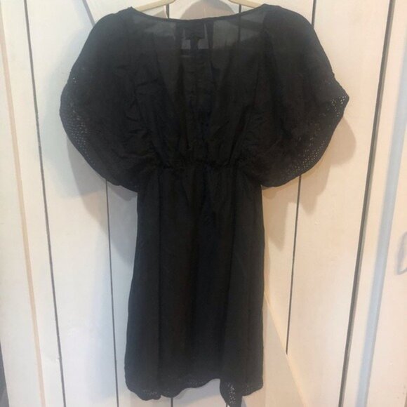 Black HD In Paris Anthro Sheer Puff Sleeve Mini Dress Size 00 - Picture 3 of 3